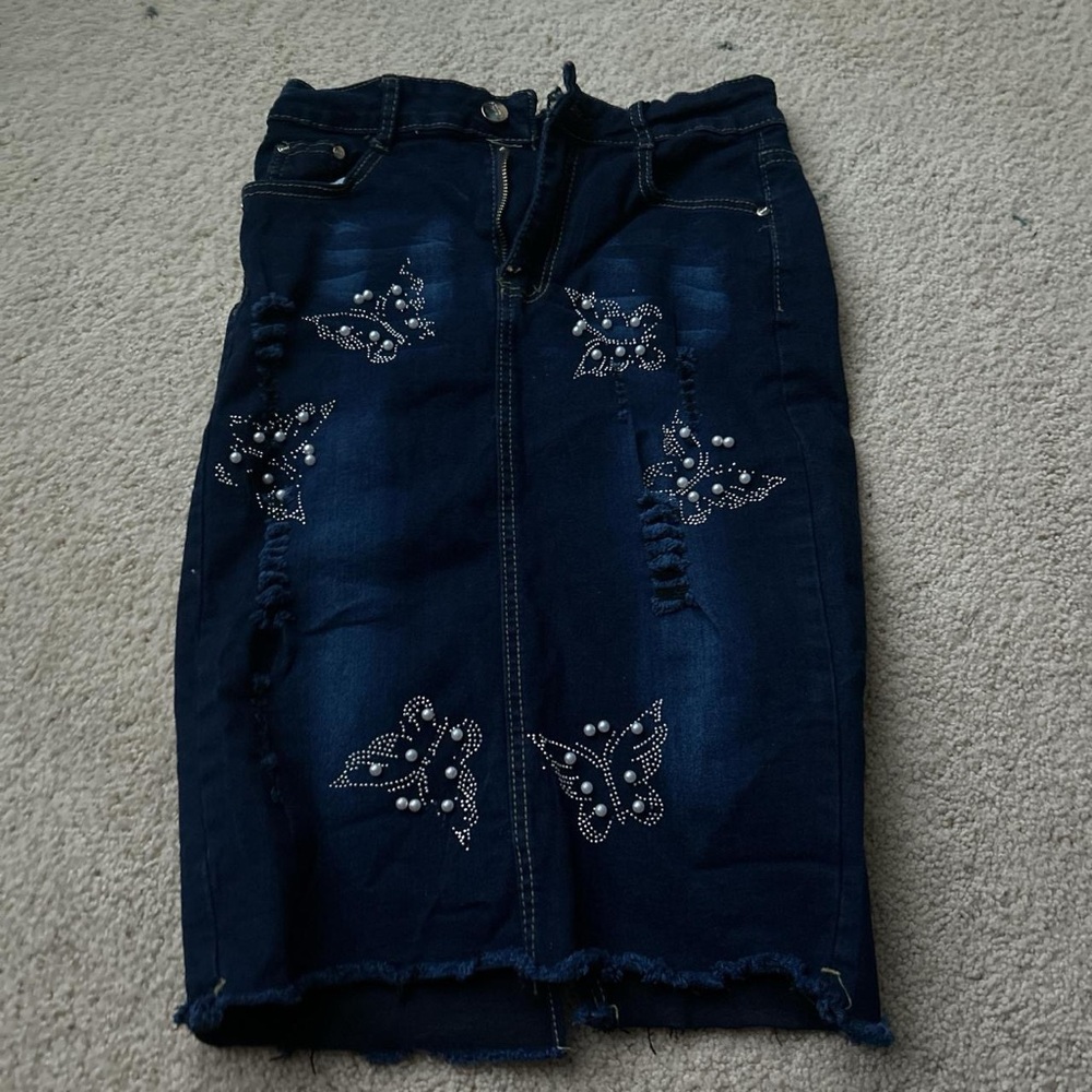 Embellished Denim Skirt